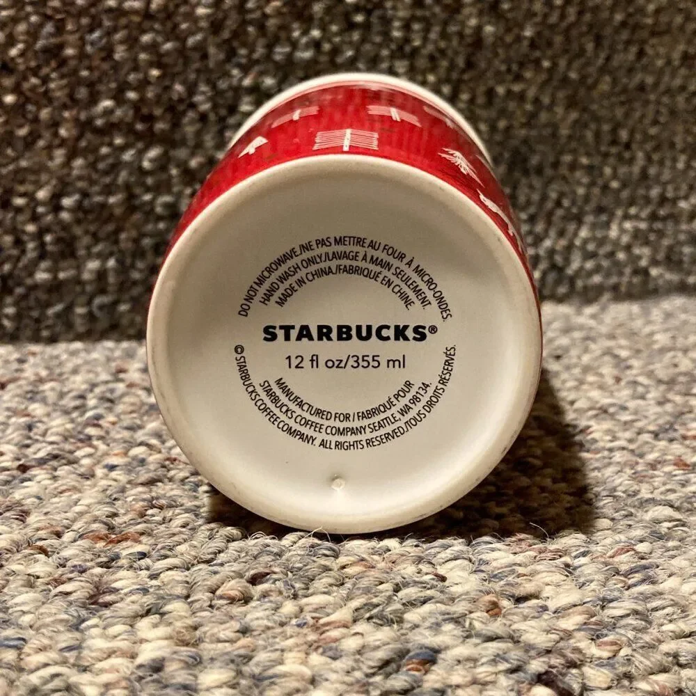 Starbucks 2018 Holiday Ceramic Travel Mug Winter Red Forest 12oz